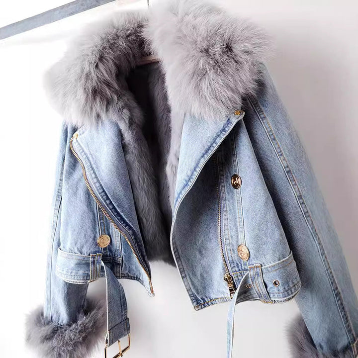 LAURA - DENIM JACKET WITH VEGAN FURR