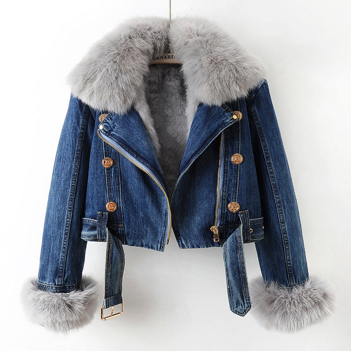 LAURA - DENIM JACKET WITH VEGAN FURR