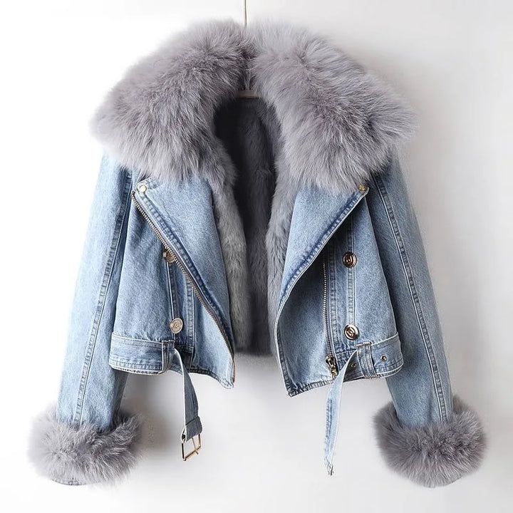 LAURA - DENIM JACKET WITH VEGAN FURR