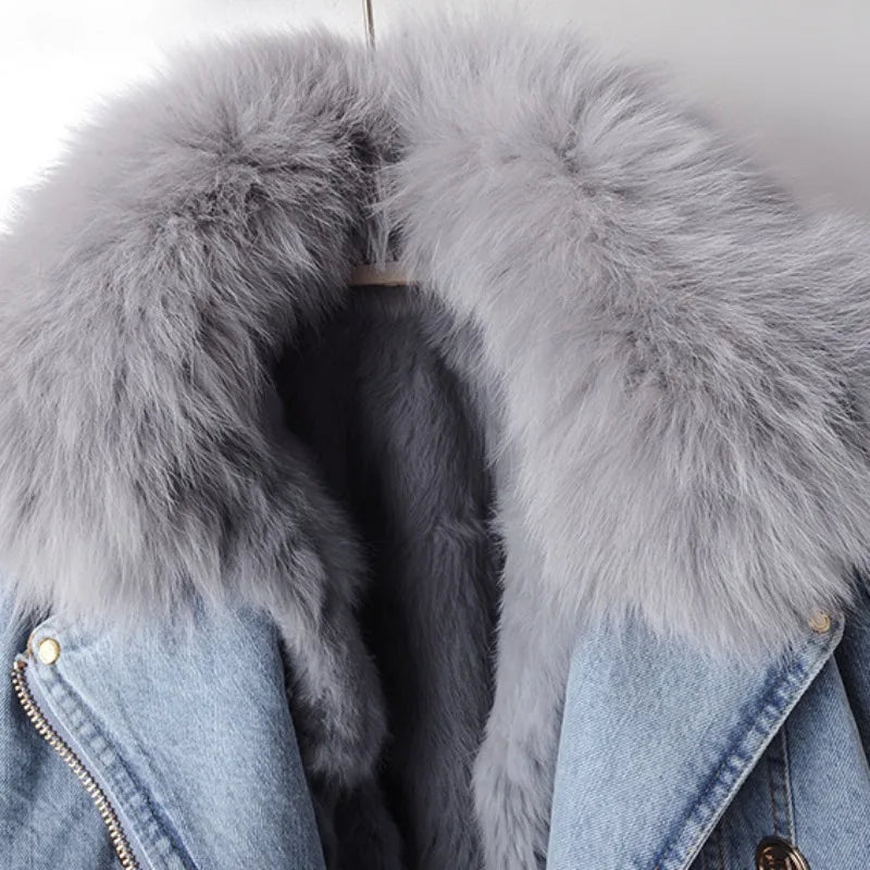 LAURA - DENIM JACKET WITH VEGAN FURR