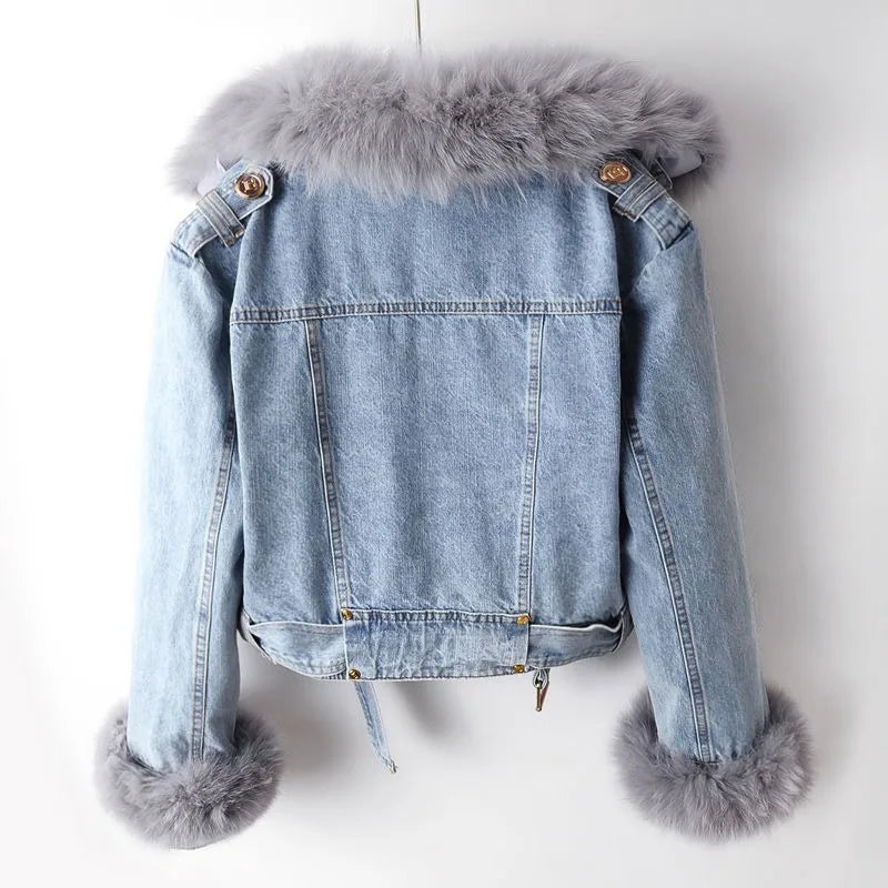 LAURA - DENIM JACKET WITH VEGAN FURR