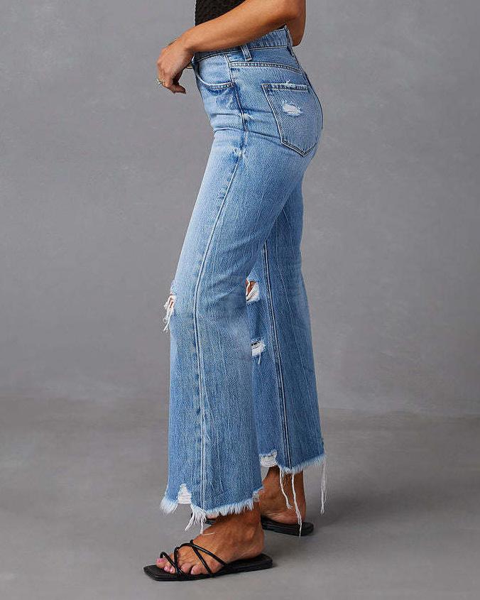 Melarey Wide Leg Distressed Jeans